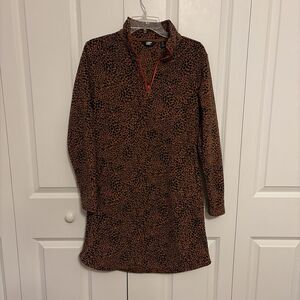 Lands End Women Leaopard Print Dress SZ S Fleece 1/4 Zip High Low